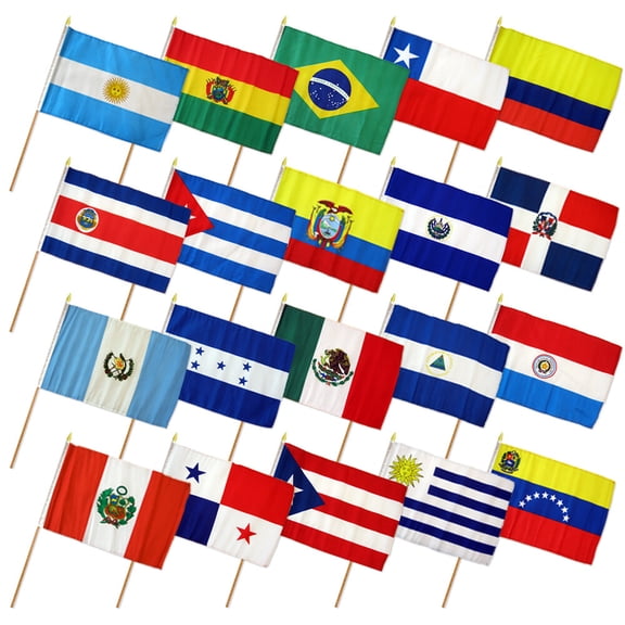 Set of 20 Latin America Country Flags 12x18in Stick Flags of Latin America