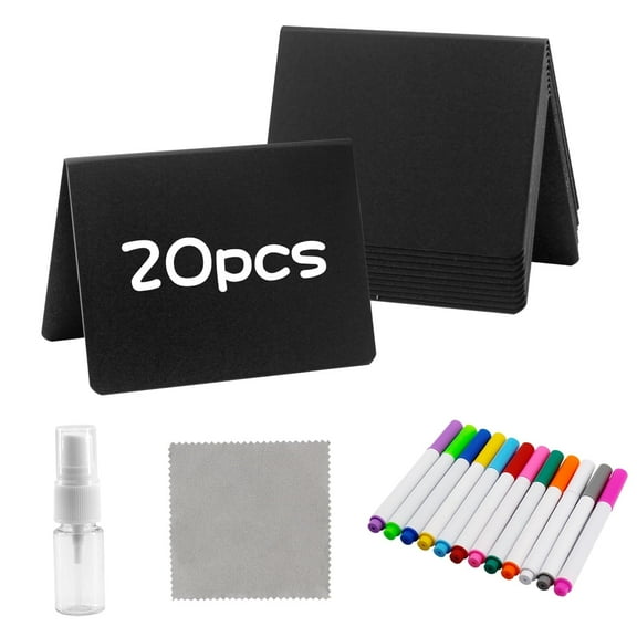 Set of 20 Mini Chalkboard Signs for Food, Party Buffets, Table Numbers, and Food Labels, Plastic