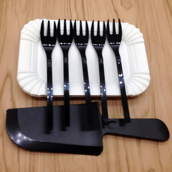 Set of 20 Paper Small Rectangle Plate Plastic Disposable Black Tableware Party Cutlery Set