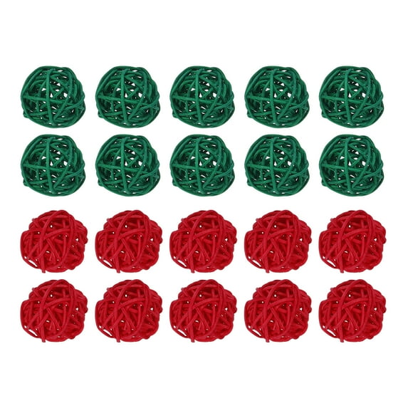 Set of 20 Pcs Wicker Rattan Balls 1.2 Inch Rattan Decorative Balls for Vase Fillers Home Decor Red,Deep Green