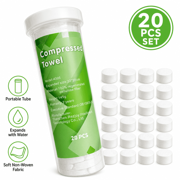 Set of 20 Portable Compressed Towels Coin Tissue, White