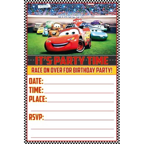Set of 20 Racing Cars Happy Birthday Invitation Cards & Envelopes Lightweight (240g), Postcard Style Invites for the Perfect Party Pack