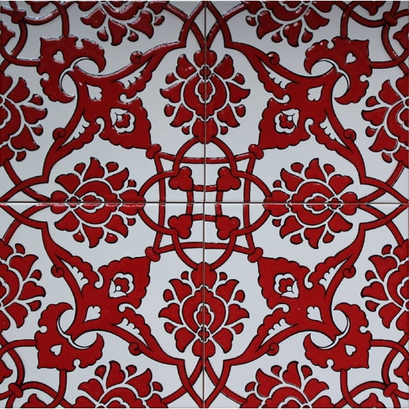 Set of 20 Red 8"x8" Turkish Raised Iznik Carnation Floral Pattern Ceramic Tile