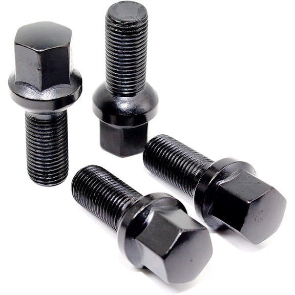 Set of 20 Veritek 14x1.5mm 2.10 Inch 28mm Shank Length 17mm Hex R12 OE Black Ball Seat Wheel Lug Bolts for Mercedes Audi VW Factory Wheels