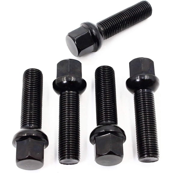 Set of 20 Veritek 14x1.5mm Black OE 2.75 Inch 45mm Shank Length 17mm Hex Black Ball Seat Wheel Lug Bolts for Mercedes Factory Wheels