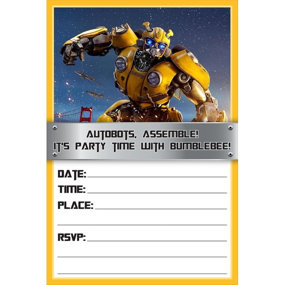 Set of 20 Yellow Robot Hero Happy Birthday Invitation Cards & Envelopes Lightweight (240g), Postcard Style Invites for the Perfect Party Pack