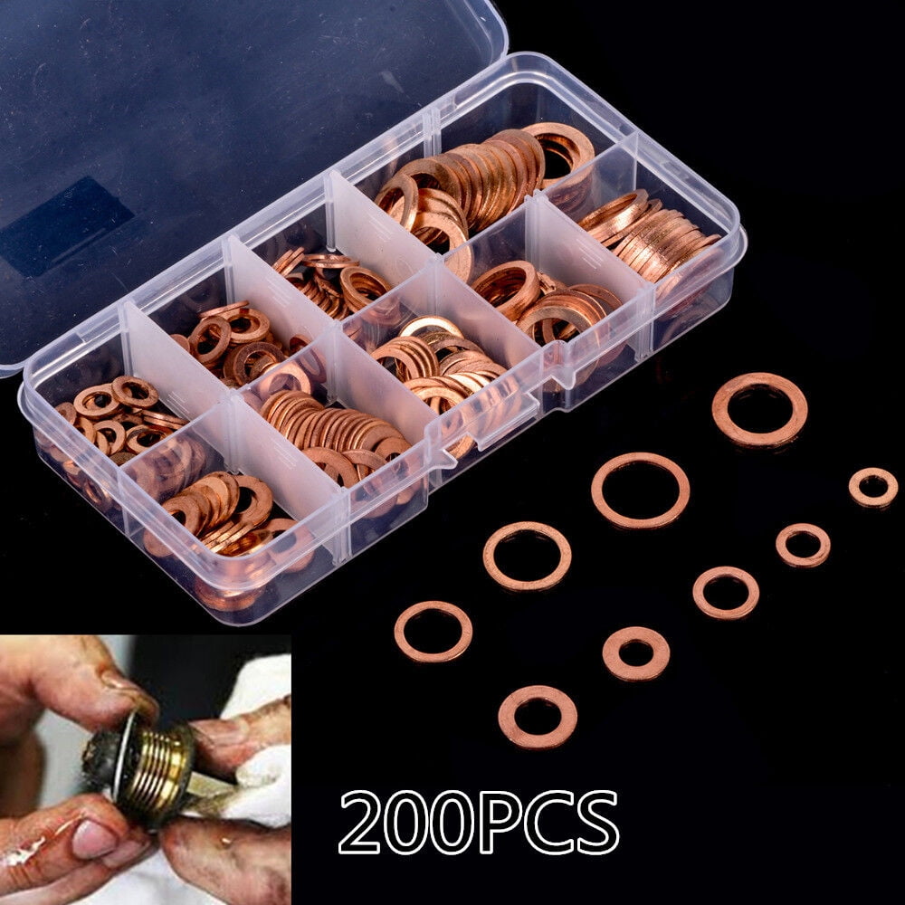 Set of 200 Oil Drain Plug Washer Copper Crush Seal Assortment Assorted