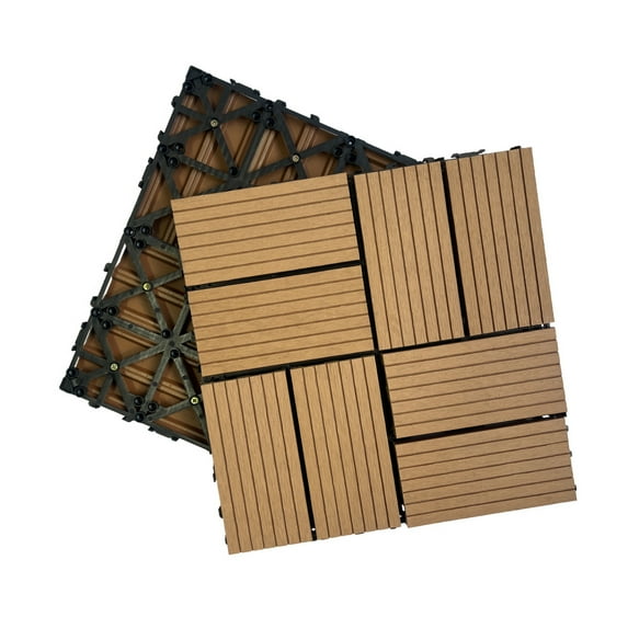 Set of 20pcs Wood Plastic Composite Deck Tiles - 12x12in. Resists rust, water, and weather. Durable for indoor & outdoor use. DIY interlocking design
