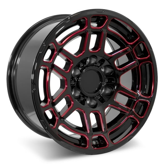 Set of 22" Black Red Milled 2022 Tac Pro Style Wheels for Toyota Tacoma, 4Runner, FJ Cruiser (22x9, 0mm Offset)
