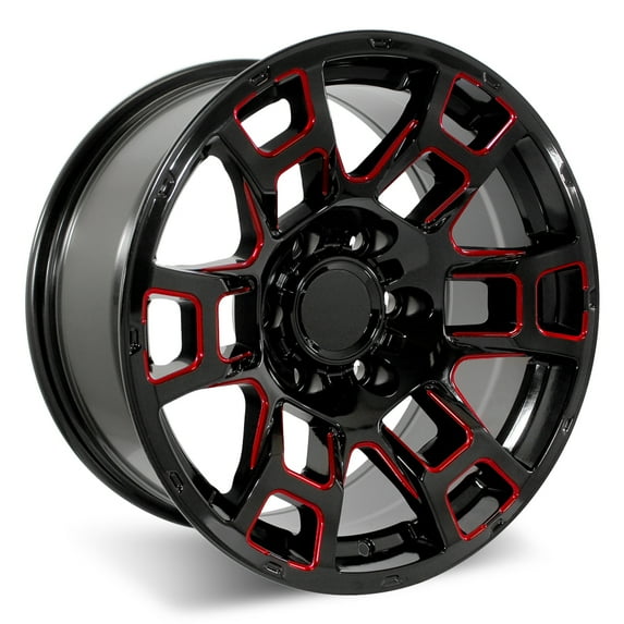 Set of 22" Gloss Black Red Milled 2021 4TR Pro Style Wheels for Toyota Tacoma, 4Runner, FJ Cruiser (22x9, 0mm Offset)