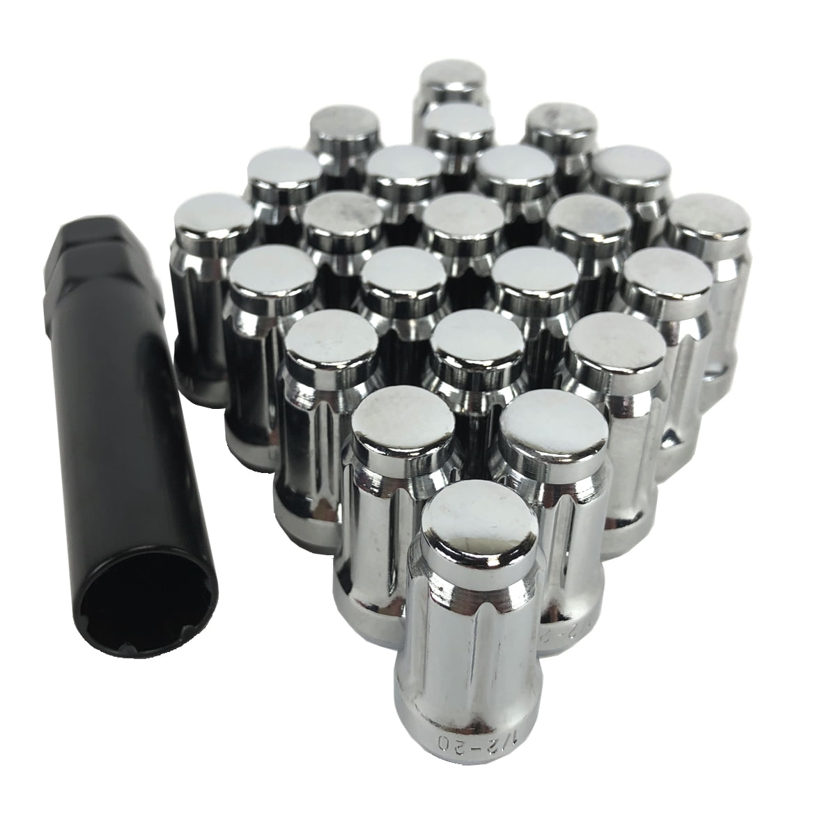 Set of (23) 1/2" Lug Nuts Chrome 6 Spline Closed End 1/2x20 Jeep CJ YJ TJ w/ Key