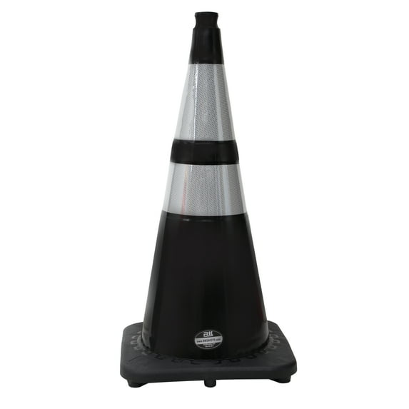 (Set of 24) 28" RK Black Safety Traffic PVC Cones, Black Base with Two Reflective Collar
