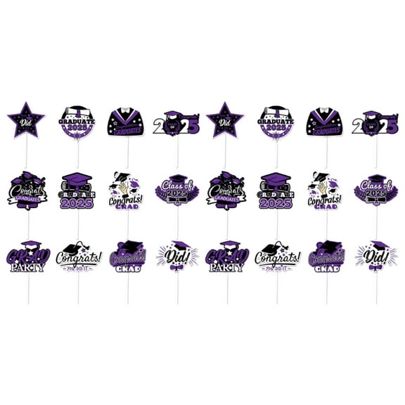 Set of 24 Cake Decoration Set Graduation Cake Toppers Party Food Picks Paper Texture Suitable for Holiday Celebration