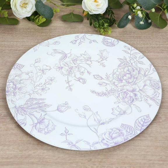 Set of 24 French Toile Charger Plates, 13" Lavender Floral Acrylic Round Plates for Wedding Reception Dinner Party Decor,Durable Stylish Tableware