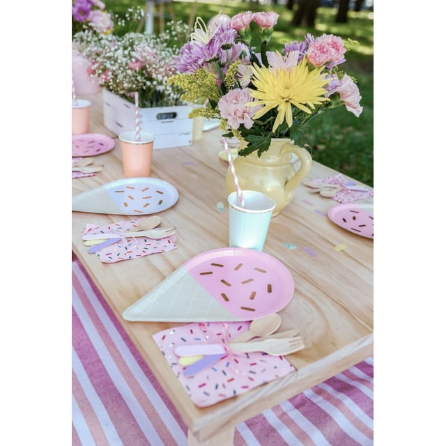Set of 24 Ice Cream Party Paper Plate, Cups, Napkins, and Cutlery Set