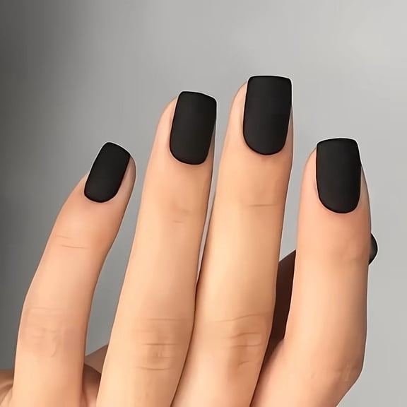 Set of 24 Matte Black Press on Nails - Medium Square Full Coverage for Effortless Style