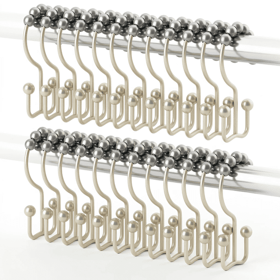Set of 24 Metal Shower Curtain Hooks Rings, Rust Resistant Double Glide Roller Rings for Bathroom Shower Rods, Matte Nickel