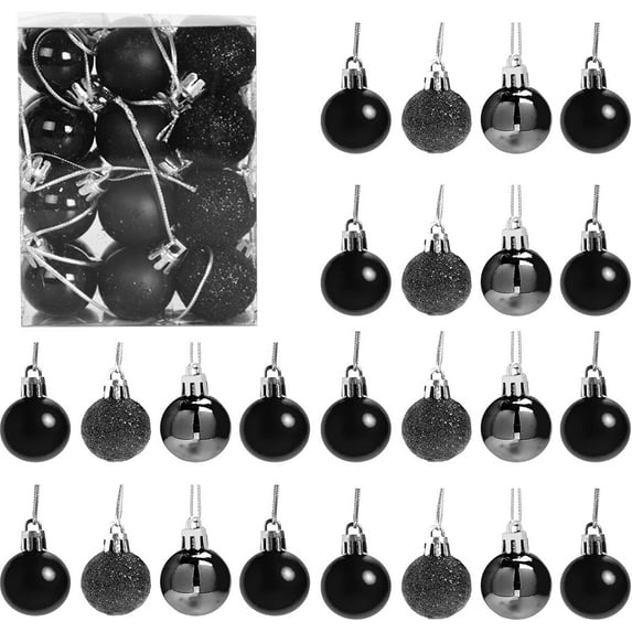 Set of 24 Mini Shatterproof Christmas Balls Tree Ornaments Party Decoration, 3cm/1.1'' black 3cm