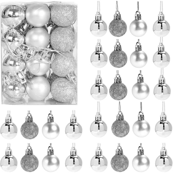 Set of 24 Mini Shatterproof Christmas Balls Tree Ornaments Party Decoration, 3cm/1.1'' siliver 3cm