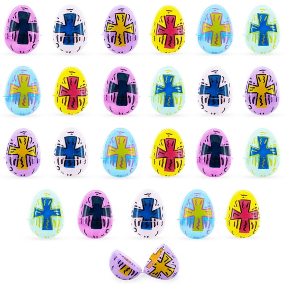 Set of 24 Pastel Cross Religious Plastic Easter Eggs