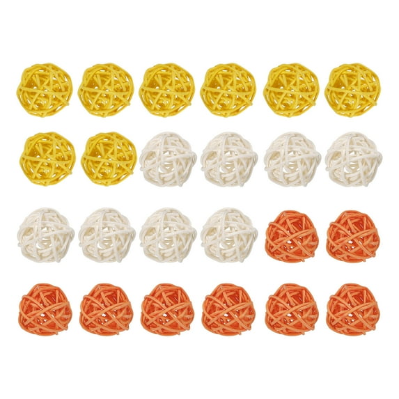 Set of 24 Pcs Wicker Rattan Balls 1.2 Inch Rattan Decorative Balls for Vase Fillers Home Decor Yellow,Orange,White