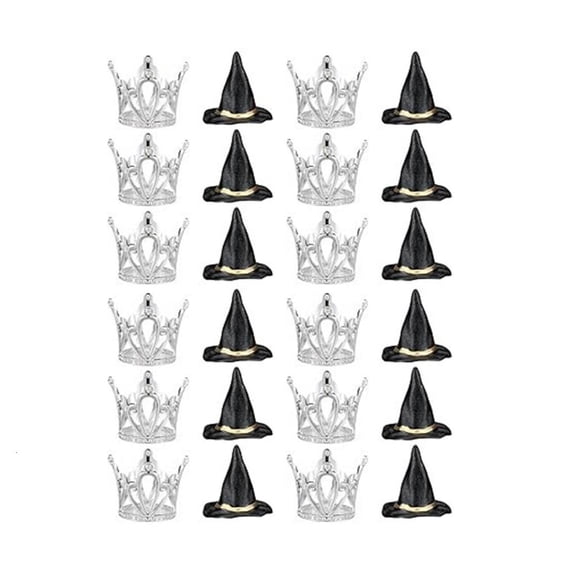 Set of 24 Plastic Witch Hat Crowns Cake Decorations for Kids Birthday Party Supplies Decorative Dessert Toppers