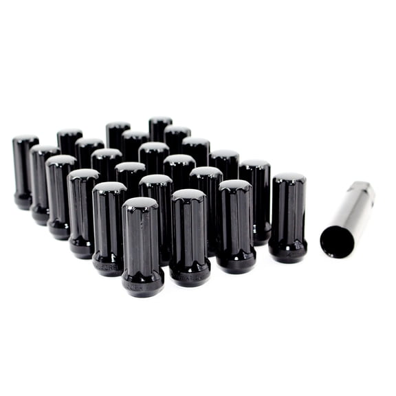 Set of 24 Veritek 14x1.5mm 2 Inch 50mm Overall Length Black Spline Drive Lug Nuts For Aftermarket Custom SUV Truck Wheels