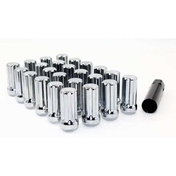 Set of 24 Veritek 14x1.5mm 2 Inch 50mm Overall Length Chrome Spline Drive Lug Nuts For Aftermarket Custom SUV Truck Wheels