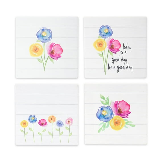 Set of 24 White and Pink Square Floral Wall Tile Decoration, 4"
