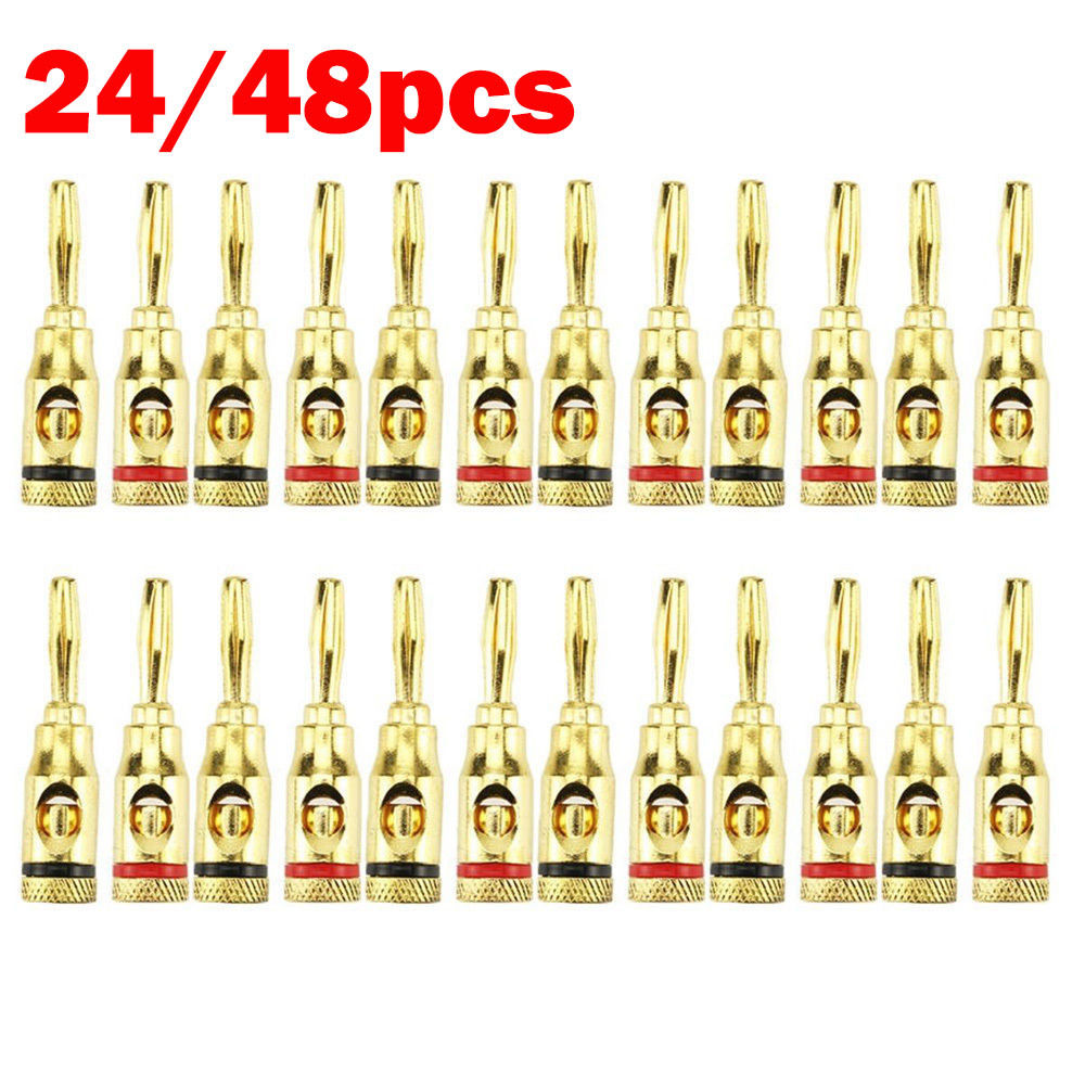 25 Pairs Top Quality Speaker Wire Pin Connectors – Banana Plugs – Eatone 0512C – Red/Black