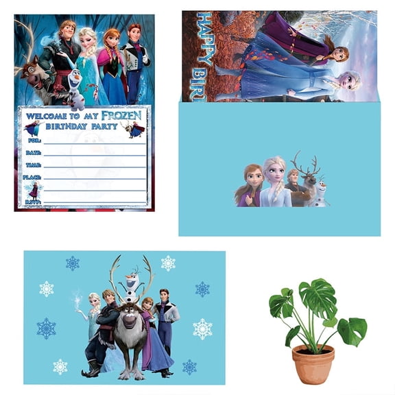 Set of 24pcs Frozen Themed Happy Birthday Invitation Cards & Envelopes - Lightweight (120g), Postcard Style Invites for the Perfect Party Pack
