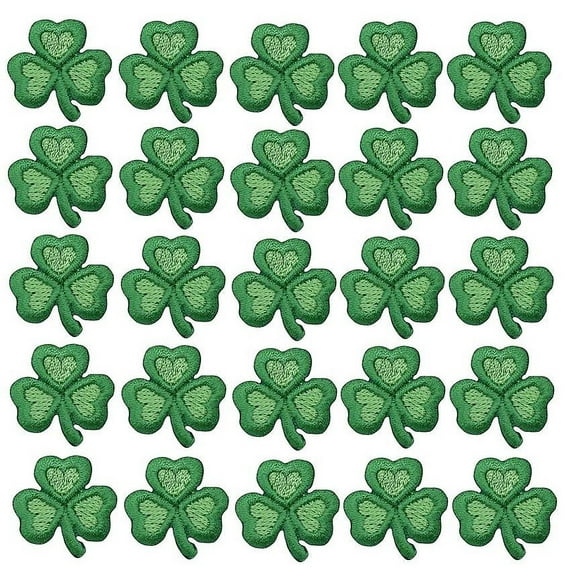 (Set of 25) 1", Small Green Irish Shamrock, Clover Leaf/Trefoil, Iron-on Patch