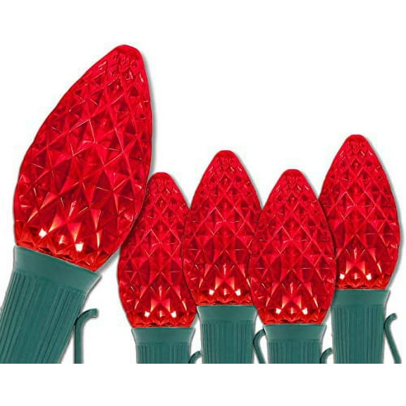 Set of 25 C7 OptiCore Commercial Red Christmas Lights - LED Christmas String Lights, Outdoor Christmas Holiday Lights; Green Wire (25 ft)