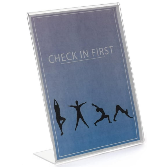 Set of 25, Clear Acrylic Sign Frames for 8-1/2"w x 11"h Prints, Frosted Edges, Slant Back Sign Holder with Slide-in Design