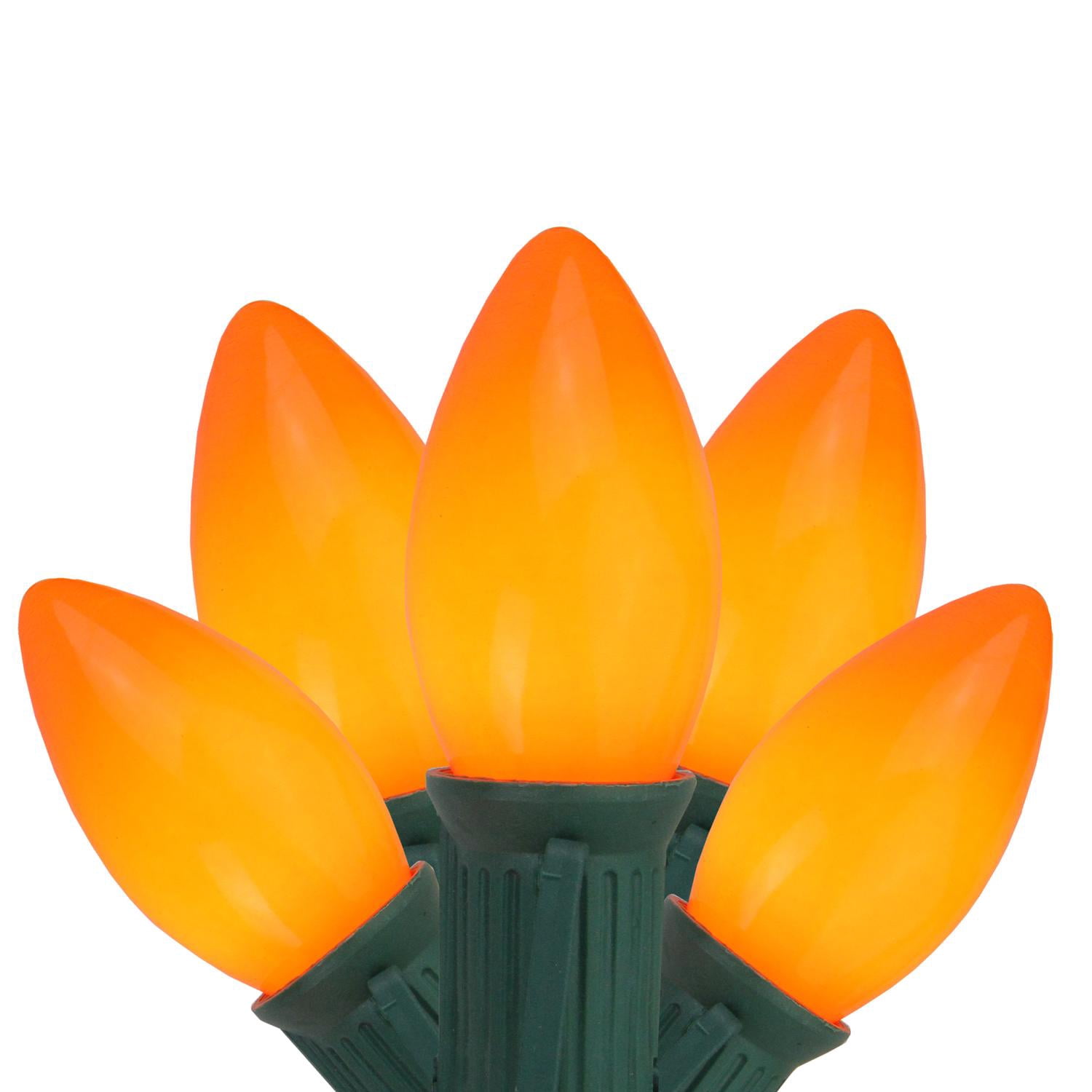 Set of 25 Opaque Orange C9 Christmas Lights - Green Wire