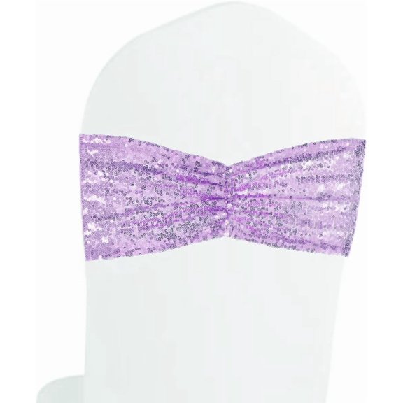 Set of 25 Sequin Chair Sashes Band Bows Lavender for Wedding Party Decorations