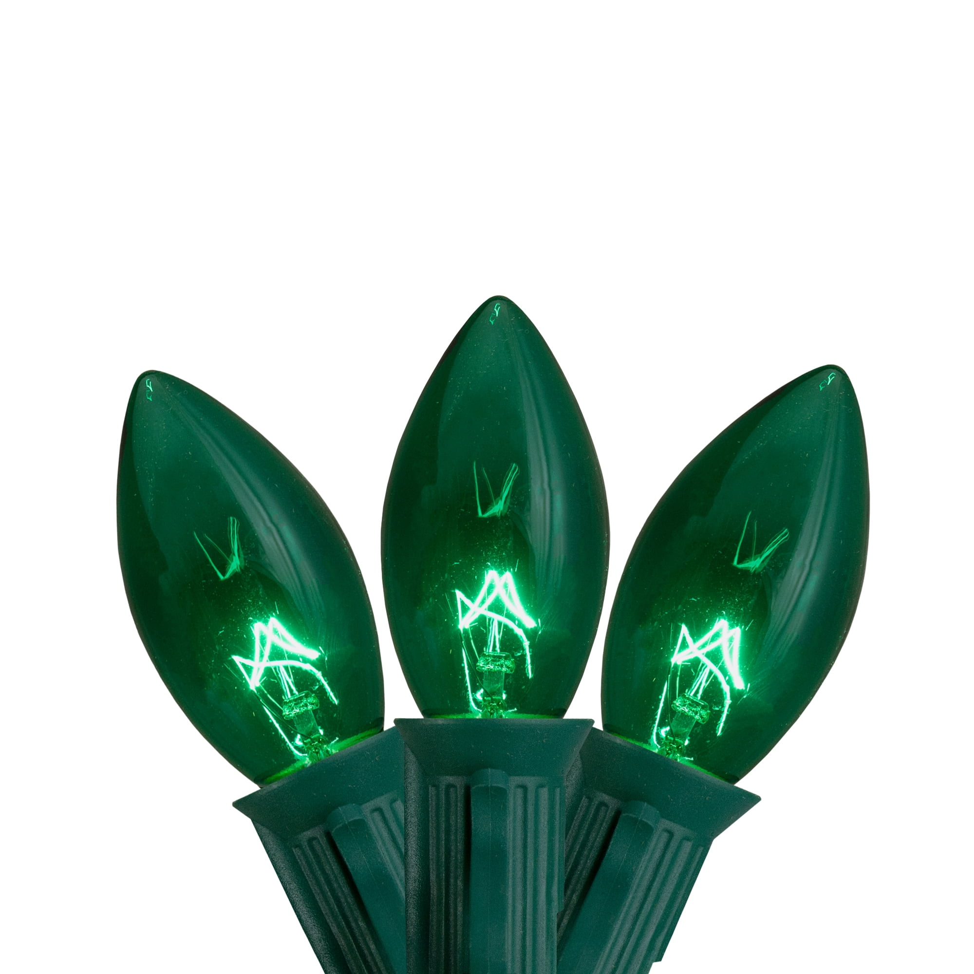 Set of 25 Transparent Green C9 Christmas Lights 12" Spacing - Green Wire