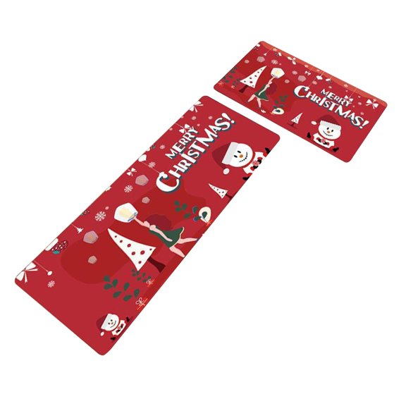 Set of 2pcs Indoor Doormat Front Door Mat Non Slip Backing Absorbent Water Entrance Kitchen Rug Machine Washable - 40*60cm 40*120cm Red