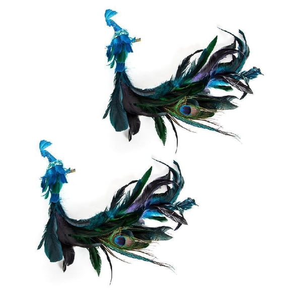 Set of 2pcs Simulated Long Tail Blue Peacocks Decoration Natural Feather Crafts