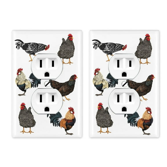 Set of 2pcs WIRESTER 1-Gang Duplex Outlet Cover Wall Plate/Switch Plate Cover, Barnyard Chicken Roosters