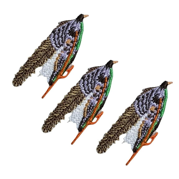 (Set of 3) 1-3/4" (4.4cm) - Small Fishing Fly - Purple/Brown - Lure/Hook - Iron on Applique/Embroidered Patch