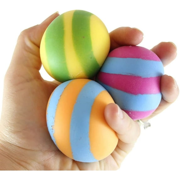 Set of 3 - 1.75" Striped Doh Filled Stress Ball - Glob Balls - Squishy Gooey Shape-able Squish Sensory Squeeze Balls (Random Colors)