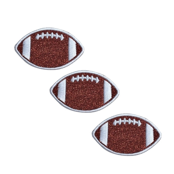 Set of 3-2" Brown Glitter Football, White Outline/Stitches, Embroidered, Iron on Patch (2 Inch - Set of 3)