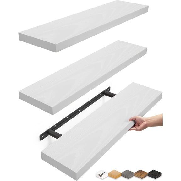 Set of 3 22.5 Inch Wood Floating Wall Shelves, Wall Mount Storage Display Rack for Bathroom Bedroom Kitchen Living Room, White
