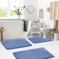 thumbnail image 1 of Set of 3 Absorbent Memory Foam Bath Mat Bathroom Rugs, Machine Washable， Large 20"x32", Small 17"x24", Contour 24"x20" Blue, 1 of 6