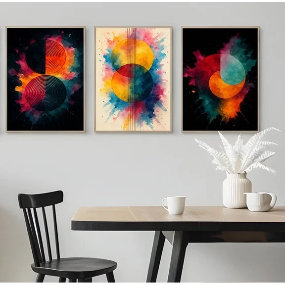 Set of 3 Abstract Circular Artwork With Dark Back Poster Home Wall Art A3 A4 A5, Poster Only