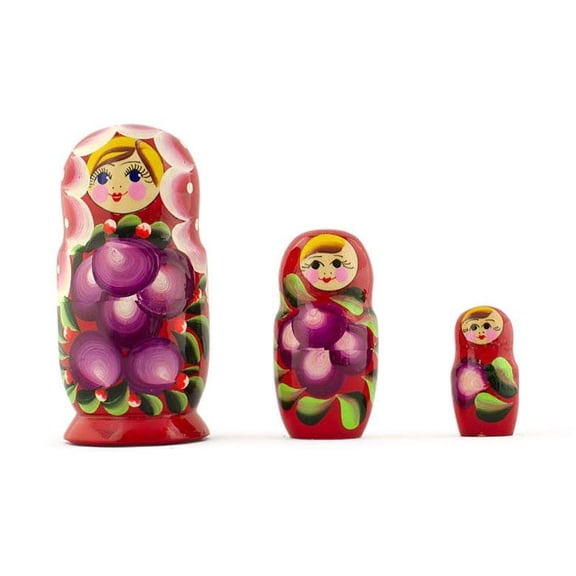 Set of 3 Anemone Flowers Wooden Nesting Dolls 3.5 Inches