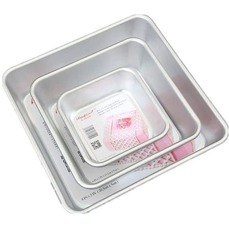 Set of 3 Anodized Aluminum 3-Tiered Even Square Cake Pan Set, Multilayer Wedding Birthday Anniversary Baking Cake Tins 4.5" 6.5" 8.5"