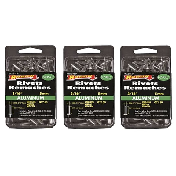 Set of 3 Arrow Fastener RMA3/16IP Medium Aluminum 3/16-Inch Rivets