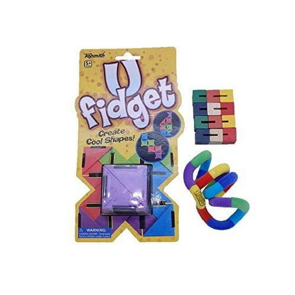Set of 3 Assorted Sensory Fidget Toys - U FIdget Flexiblock and Tangle Jr. Fuzzy